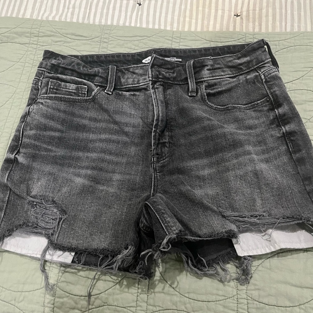 Distressed Black Denim Shorts